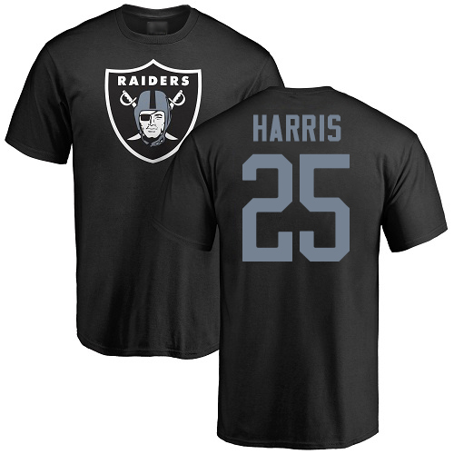 Men Oakland Raiders Black Erik Harris Name and Number Logo NFL Football #25 T Shirt